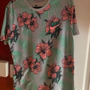Mens Nike Large Pink Gray Floral Print T-shirt